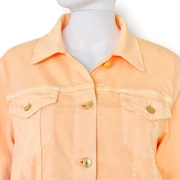 MICHAEL KORS Denim Jacket Gold Button Stretch Patch Pocket Pointed Collar
